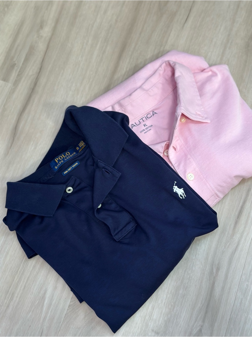 Men’s XL Polo Ralph Lauren & Nautica Polo Shirts 2 Piece Lot Navy Pink